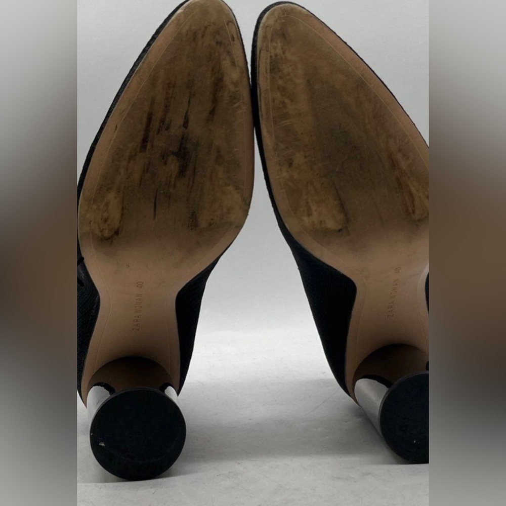 SOLD! ZARA Women’s Black Sock Knit Ankle Booties Chrome Silver Heel Shoe 40 9 US - Picture 7 of 7
